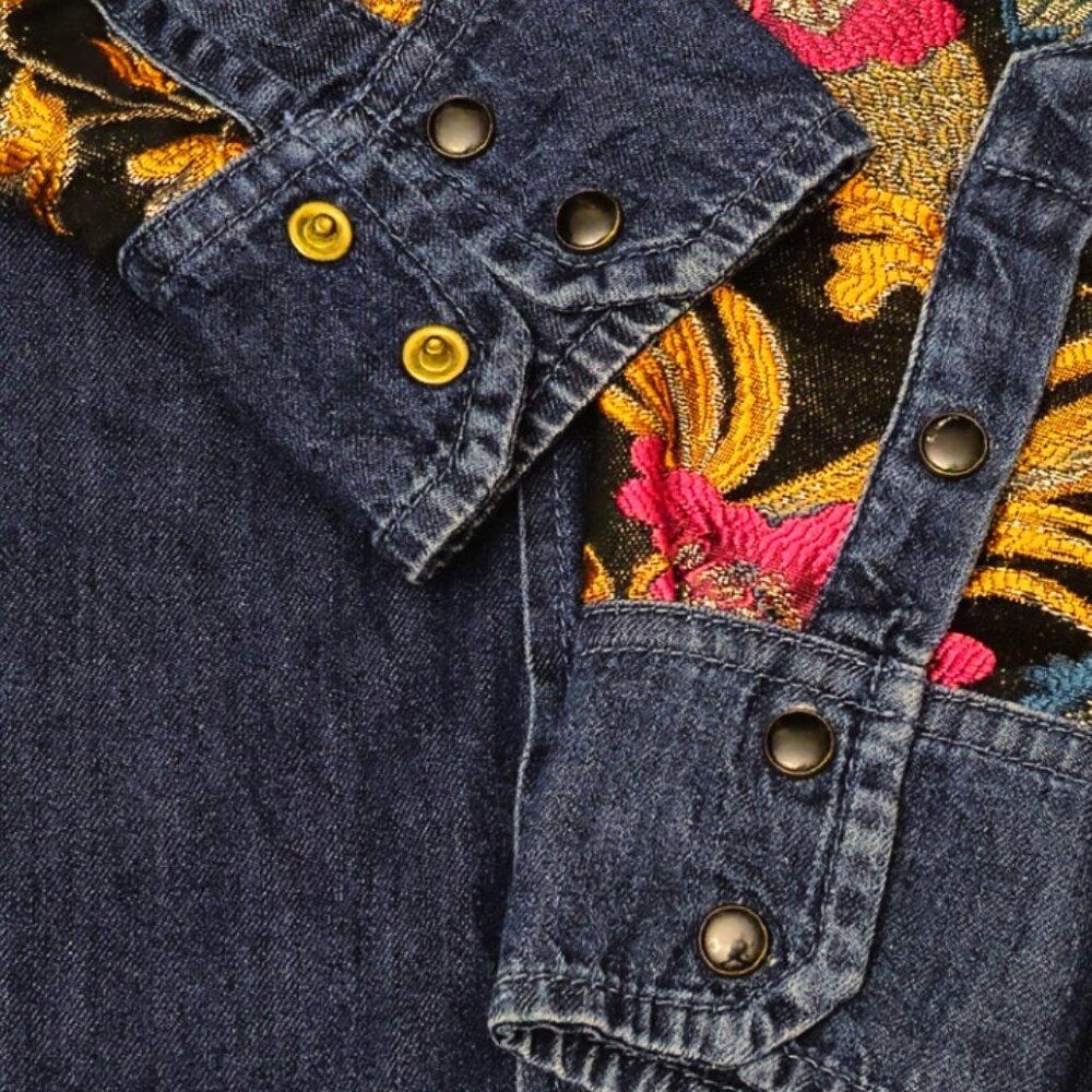 Vintage Denim Shirt Boho Jacket Embroidered Floral Ipekyol Size 6 Hi Low - Picture 6 of 11
